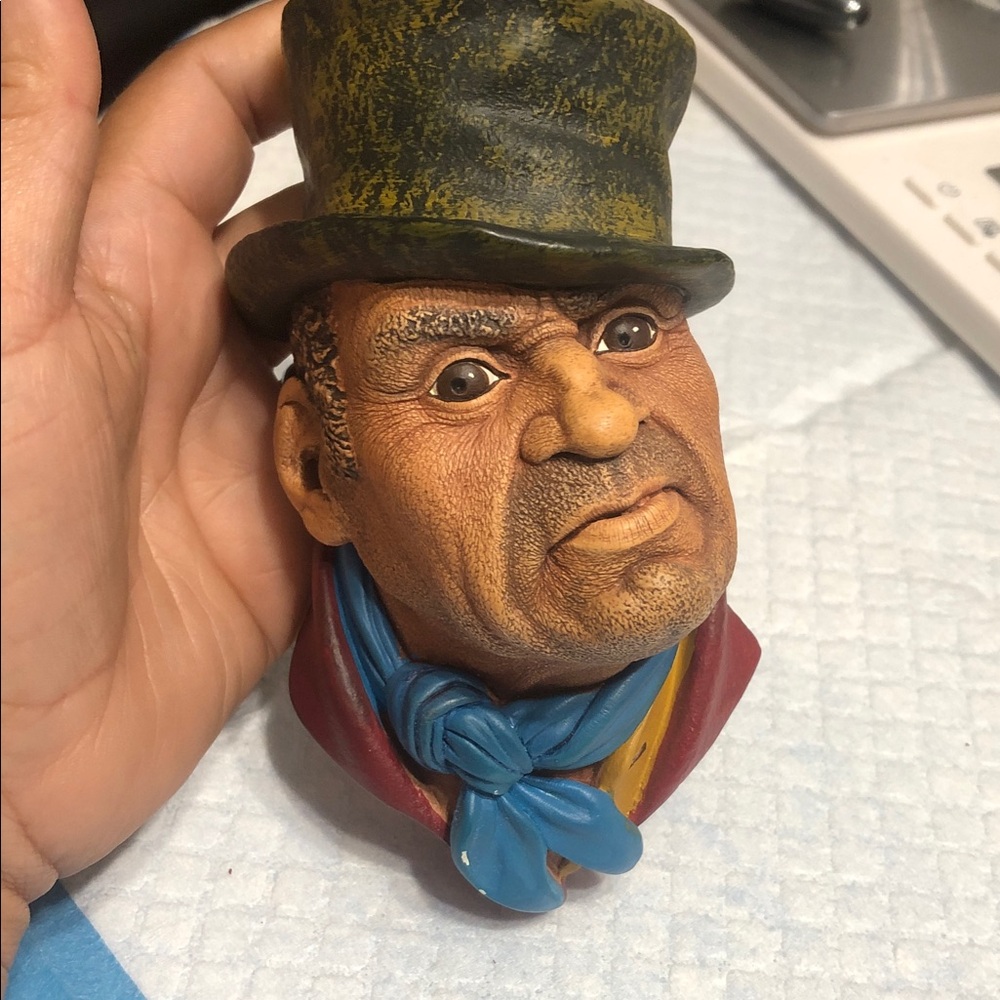 Vintage Multicolor Character Bust with Green Hat and Blue Scarf